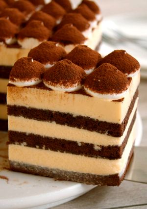 A picture of Tiramisu, and Cocoa Sponge with plenty of Coffee Syrup.