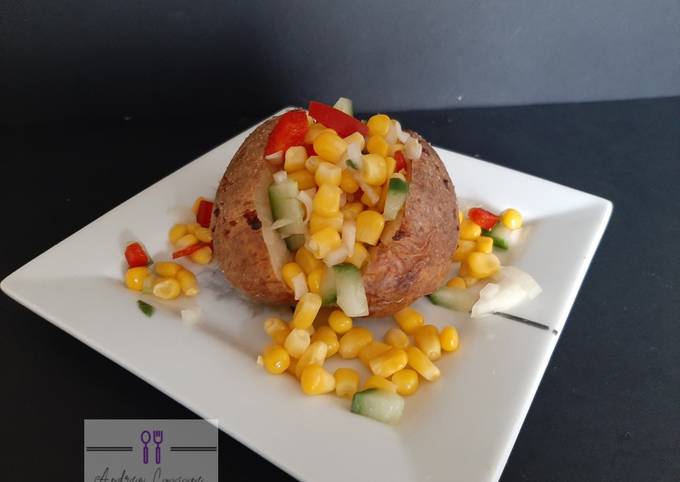 Baked potatoes with corn salsa