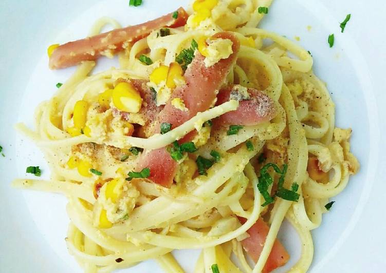 Langkah Mudah untuk Membuat Fettuccine sosis corn yang Menggugah Selera