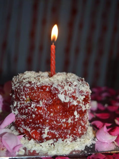 A picture of Coffee chocolate strawberry cake.