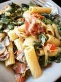 Creamy Rigatoni with Basil Pesto & Prosciutto