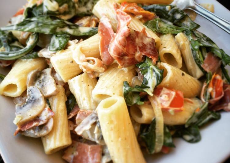 Steps to Make Any-night-of-the-week Creamy Rigatoni with Basil Pesto &amp; Prosciutto