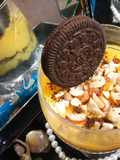Sesame and Oreo biscuit custard