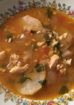 Una foto de Bordetto, sopa griega de pescado