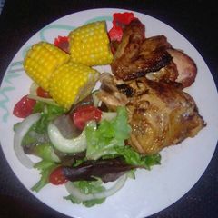 Fried chicken with veggies A picture of Fried chicken with veggies.