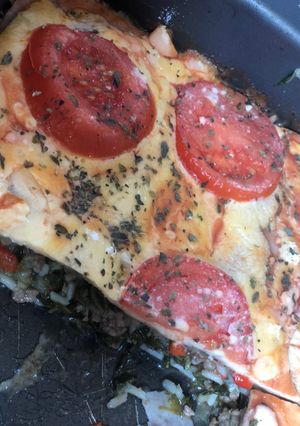 Una foto de Lasaña de berenjena acelga y carne
