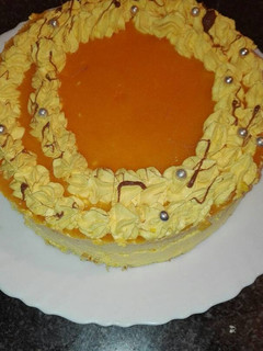 Una foto de Tarta de mus de melocotón