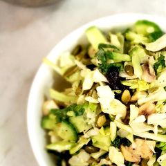 A picture of Sweet kale and raw mushroom salad.