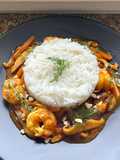 Curry di gamberoni argentini e funghi shiitake freschi