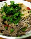 Carne mongoleana al merkén con champiñones