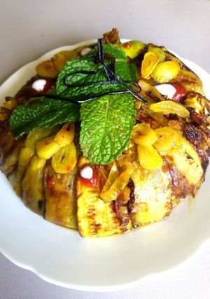 عکسی از دستور کیک بادمجان مجلسی
