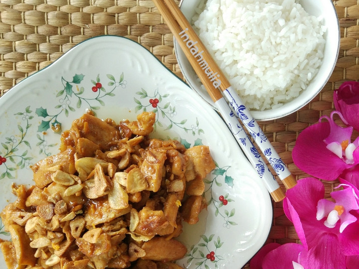 Resep Thai Garlic Chicken / ayam masak bawang putih ala Thai Irit Untuk Jualan