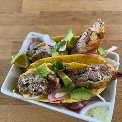 A picture of Banana Blossom Tacos.