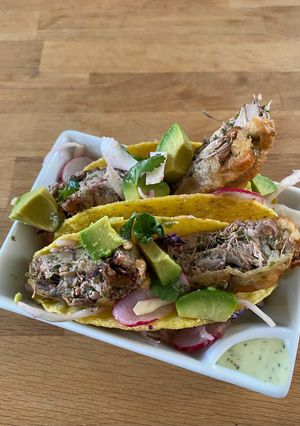 A picture of Banana Blossom Tacos.
