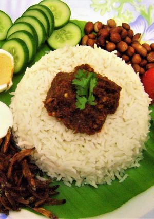 A picture of Nasi Lemak (Fragrant Coconut Rice - Malaysian Style).