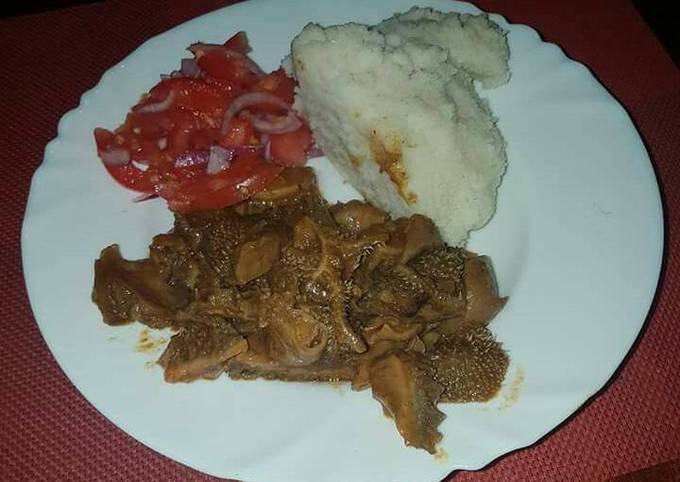 Fried matumbo,ugali and kachumbari