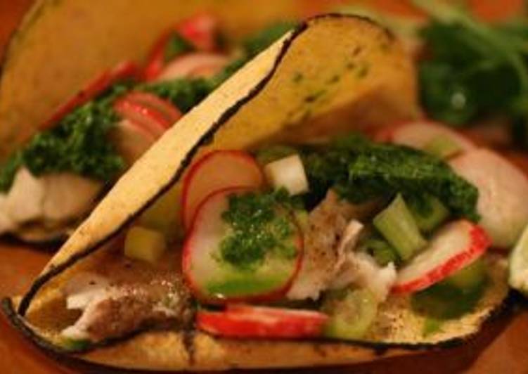 Easiest Way to Make Ultimate Fish Tacos with Salsa Verde and Radish Salad