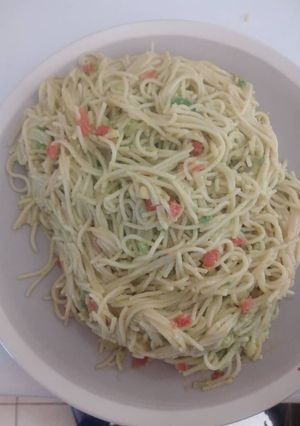 A picture of Spaghetti with avocado.