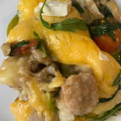 A picture of Sausage bake with veg.