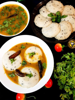 A picture of No Onion And Garlic Sambar With Instant Poha Idli.