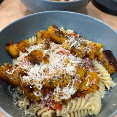 A picture of Spicy pasta with pumpkin 🎃.