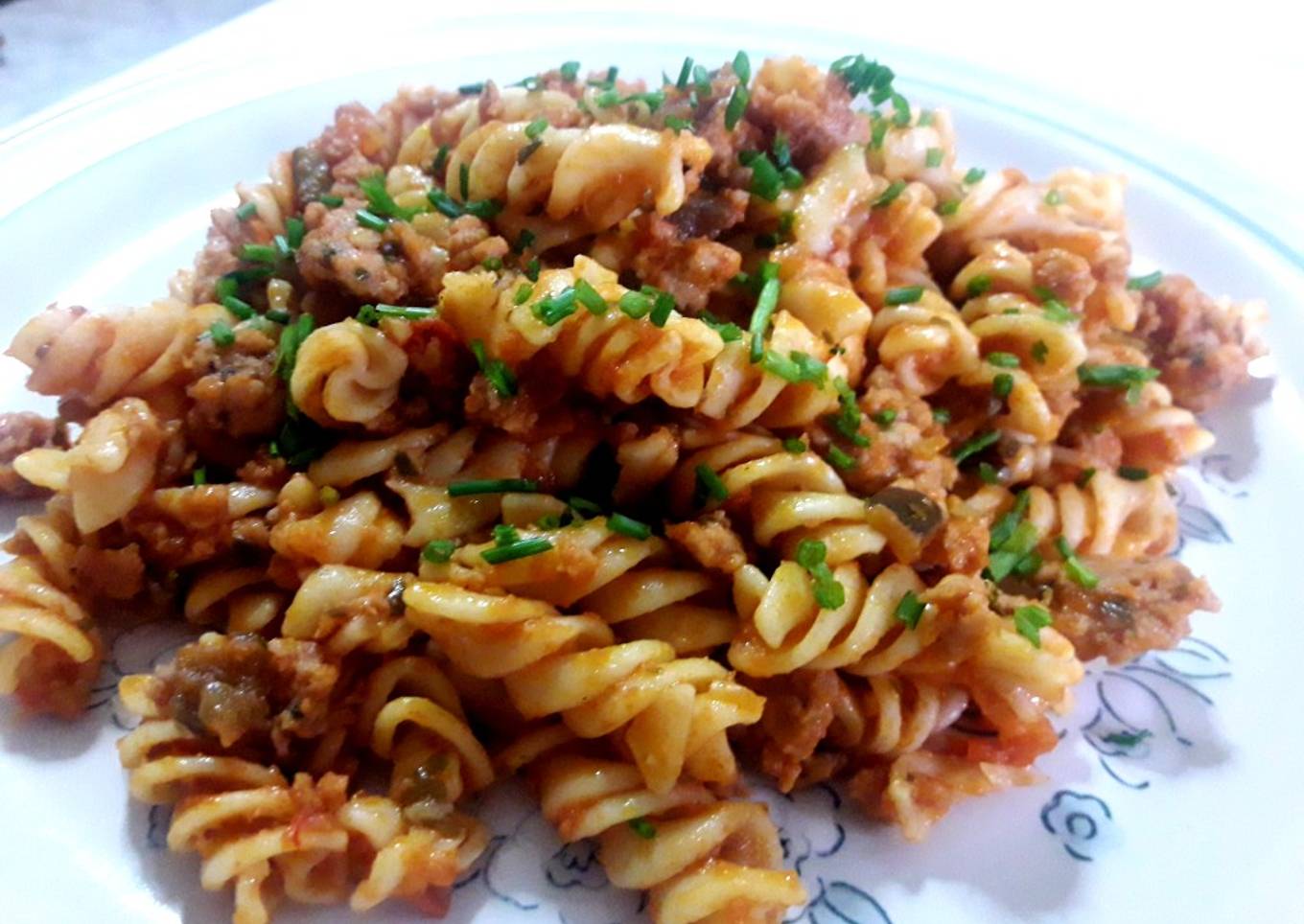 Espirales boloñesa con pisto