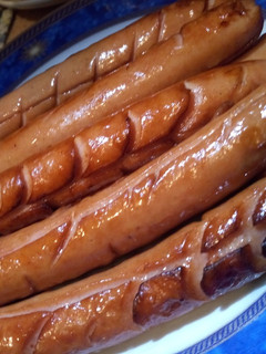 A picture of Bbq hotdogs.