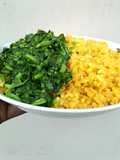 Steamed WATERLEAF on Jollof Rice