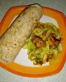Indian roti with cabbage stir fry
