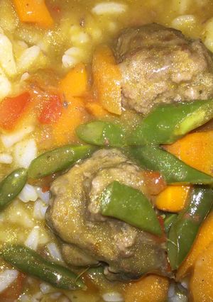 A picture of Vegetable meatball soup.