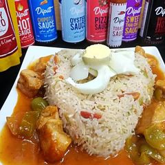 A picture of Fried rice and chicken manchurian.