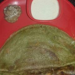 Palak Dosa with onion chutney and coconut chutney A picture of Palak Dosa with onion chutney and coconut chutney.