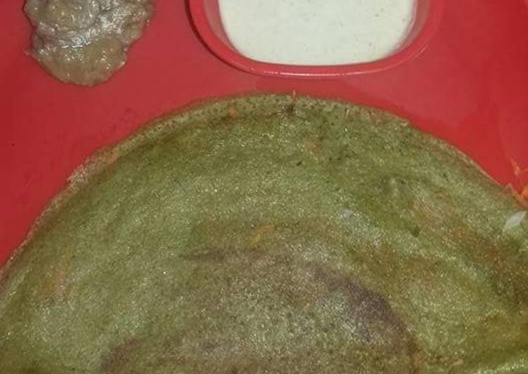 Simple Way to Make Homemade Palak Dosa with onion chutney and coconut chutney