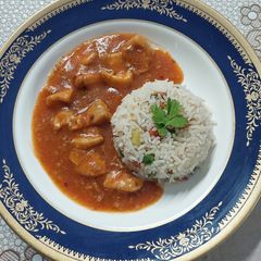 A picture of Chines Rice with Chicken Manchurian.