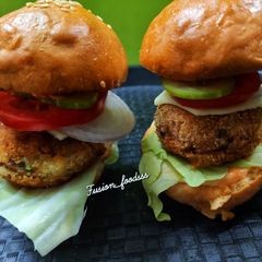 Red bean's and rice mini 🍔 burger A picture of Red bean's and rice mini 🍔 burger.