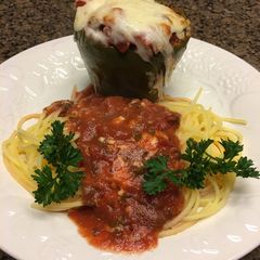 A picture of Italian Stuffed Peppers w Pasta.