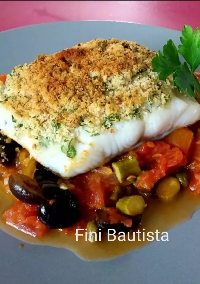 Una foto de Bacalao gratinado con verduras