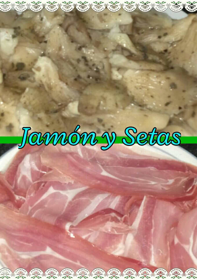 Una foto de Jamón serrano y setas a la plancha