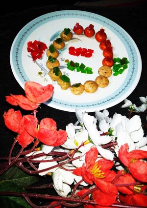 A picture of Tri Colour Mava Peda With cherry.