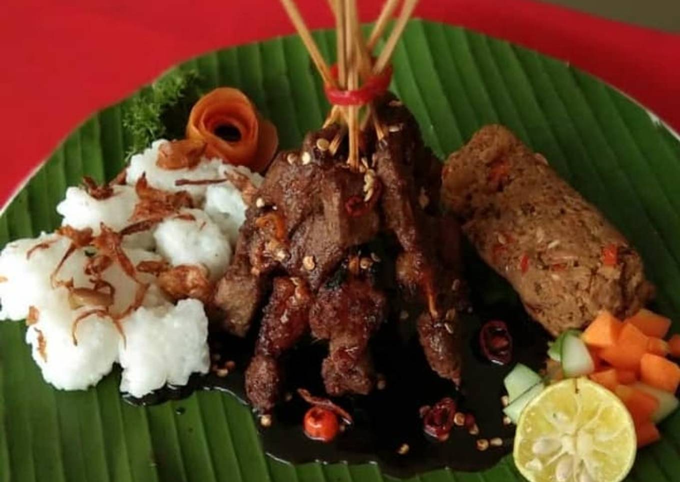 Sate maranggiÂ with sambal oncom acar