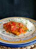 Seitán en salsa de cebolla y pimientos