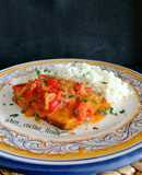 Seitán en salsa de cebolla y pimientos
