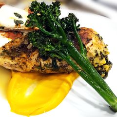 Sous Vide Stuffed Chicken Breast w/ Carrot Puree A picture of Sous Vide Stuffed Chicken Breast w/ Carrot Puree.