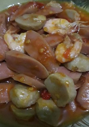 Foto resep Udang sosis bakso sapi masak pedas manis