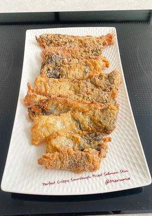 A picture of Perfect Crispy Sourdough Fried Salmon Skin.