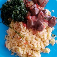 Fried rice with liver and greens A picture of Fried rice with liver and greens.