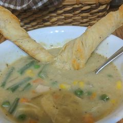 Chicken Pot Pie with Puff Pastry Cheese Sticks A picture of Chicken Pot Pie with Puff Pastry Cheese Sticks.