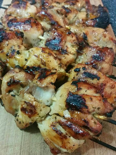 A picture of Apricot glazed chicken skewers.