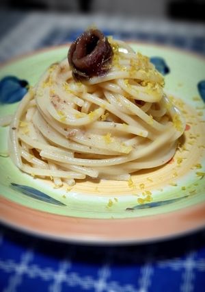 A picture of Spaghetti with Butter, Anchovies, and Lemon Zest.