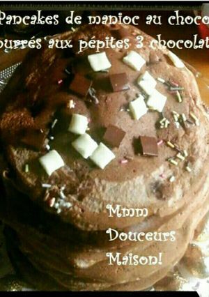 Une photo de Pancakes de manioc au chocolat, fourrés aux pépites 3 chocolats ♥